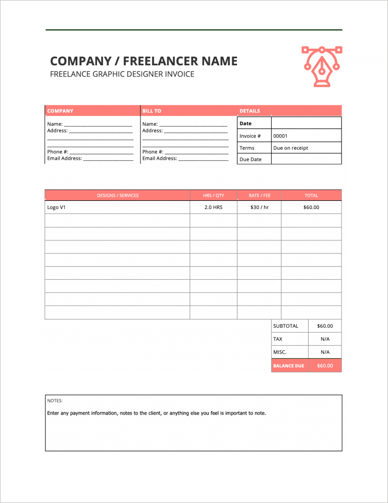 Free Freelance Graphic Designer Invoice Template | PDF | WORD | EXCEL