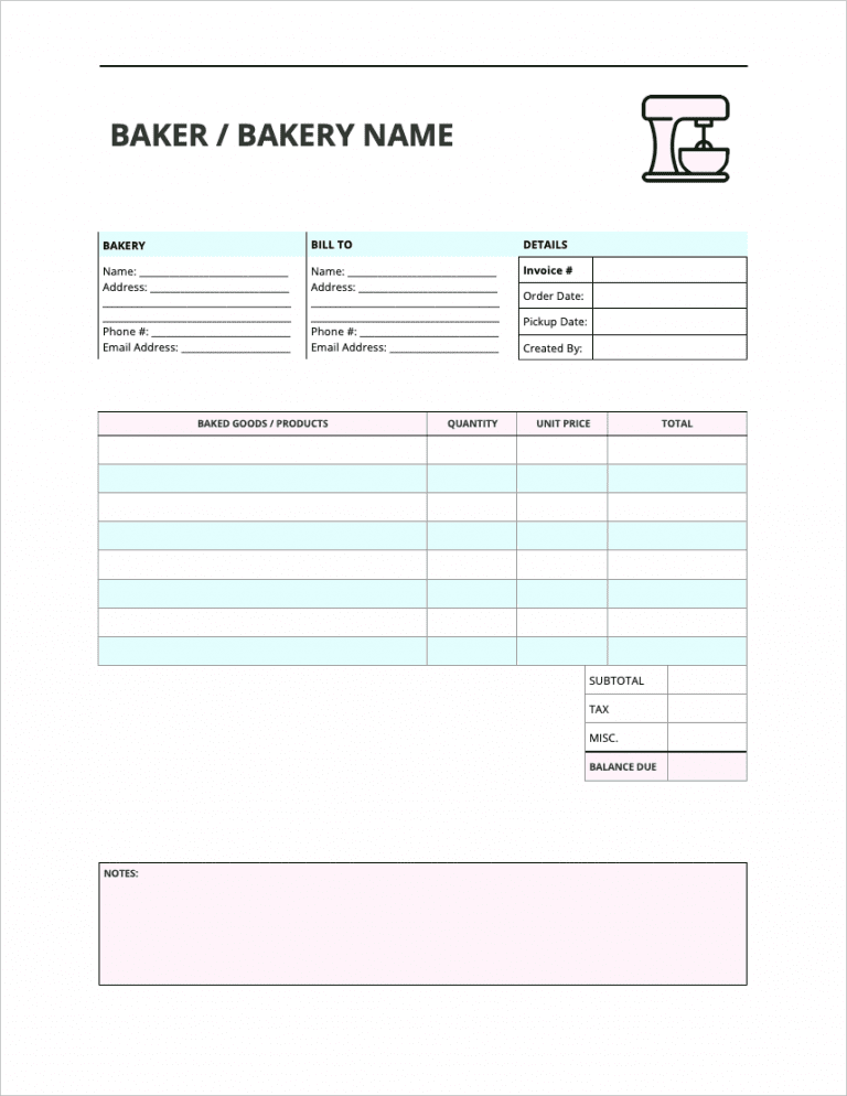 Bakery Invoice Template preview