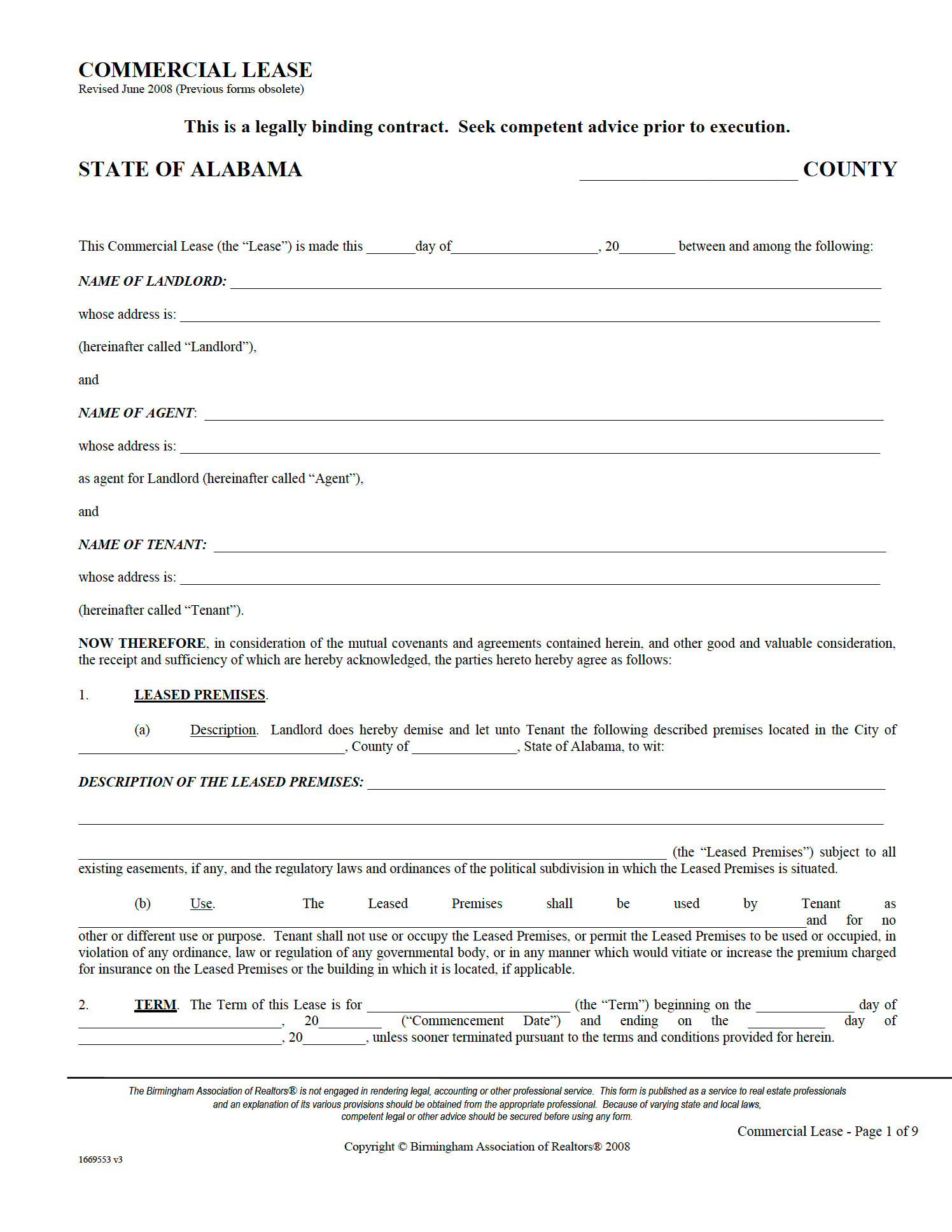 Free Alabama Commercial Lease Agreement Pdf Word 