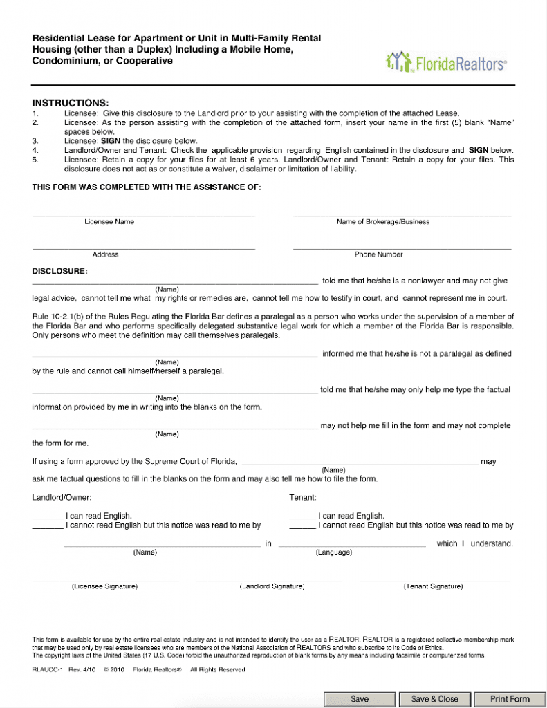 Free Florida Standard Residential Lease Agreement | PDF