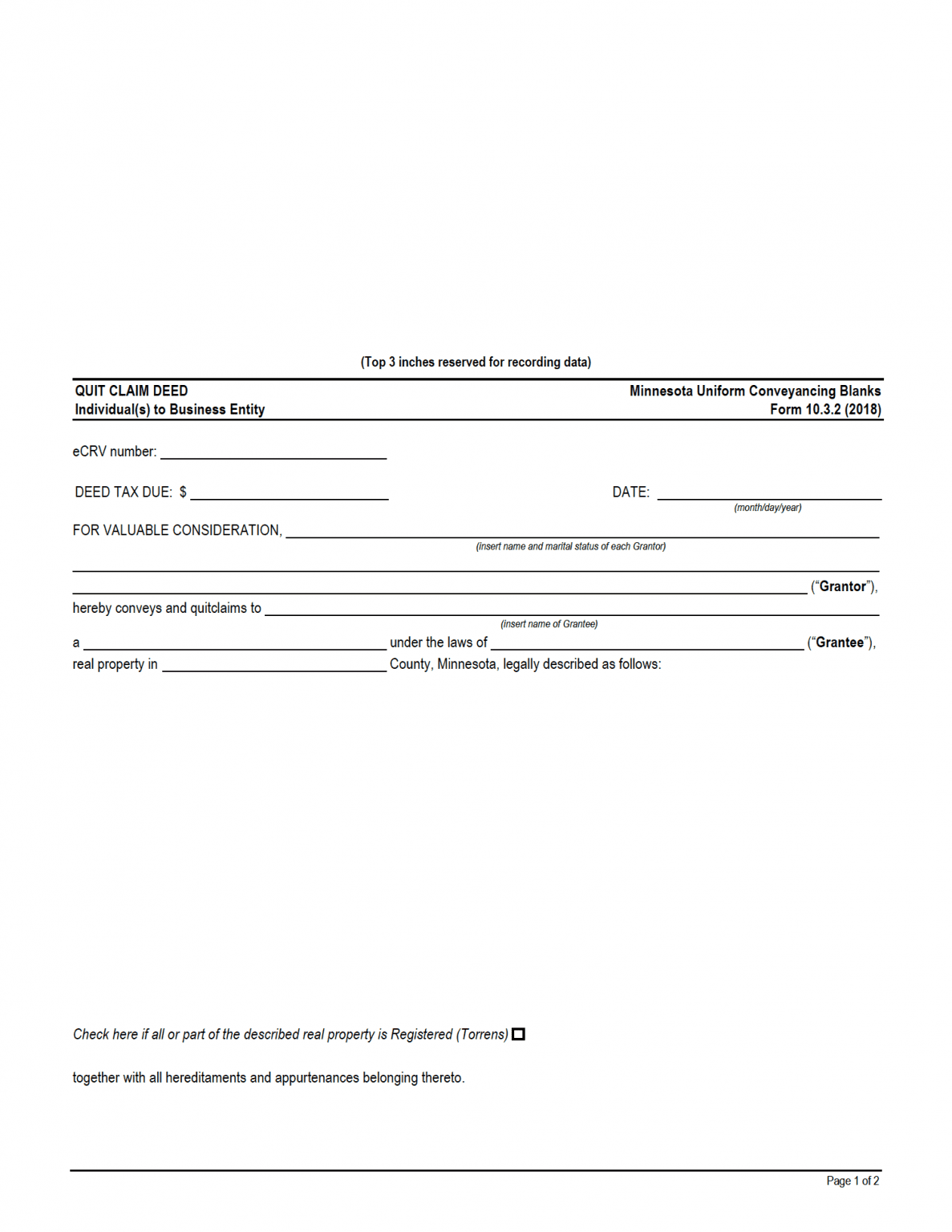 Free Minnesota Quit Claim Deed Form | PDF