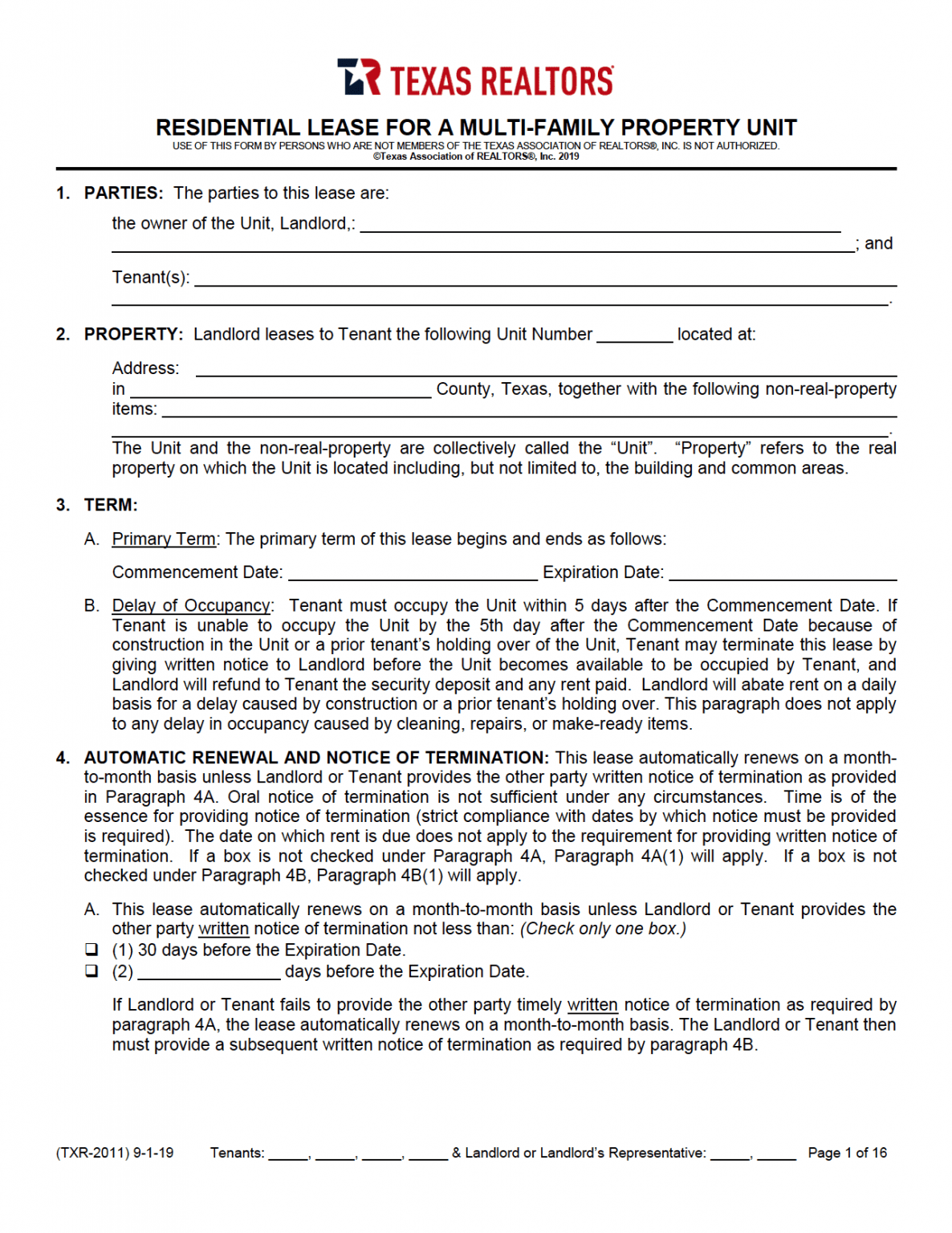 Free Texas Standard Residential Lease Agreement Pdf 0936