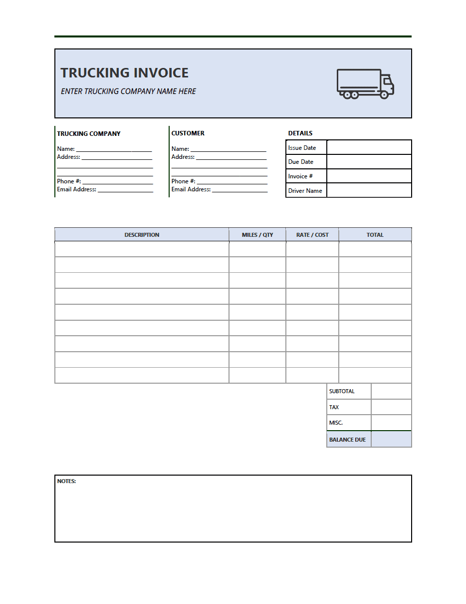 Free Trucking Invoice Template | PDF | WORD | EXCEL free-trucking-invoice-template-pdf-word-excel