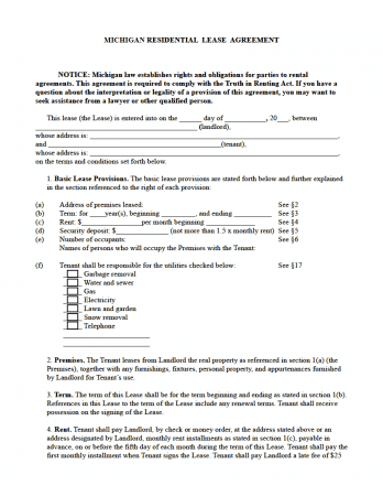 Free Michigan Standard Residential Lease Agreement | PDF | WORD | RTF