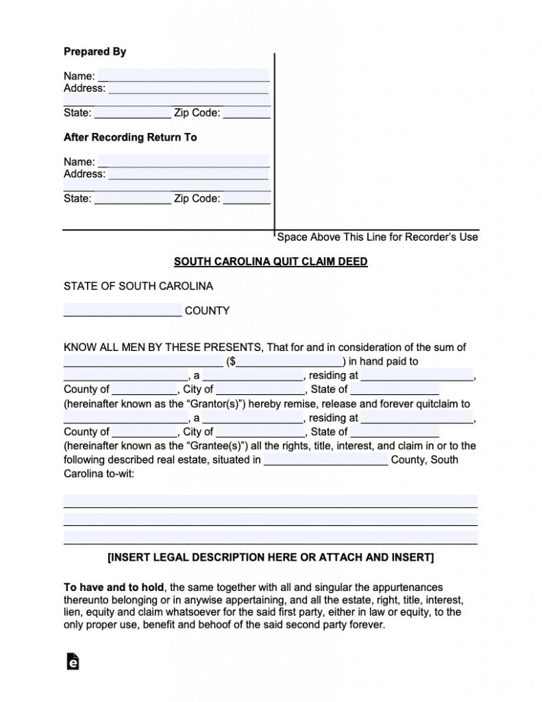 Free South Carolina Quit Claim Deed Form Pdf Word 2124