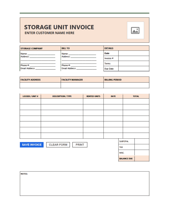 Free Storage Unit Invoice Template | PDF | WORD | EXCEL
