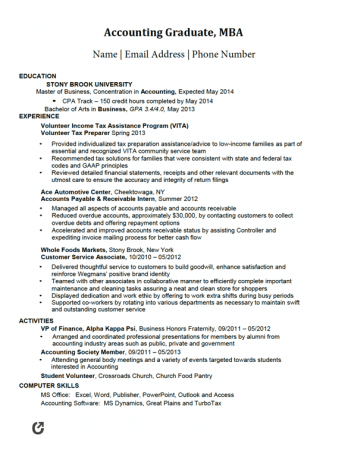 fresher accountant resume format in word