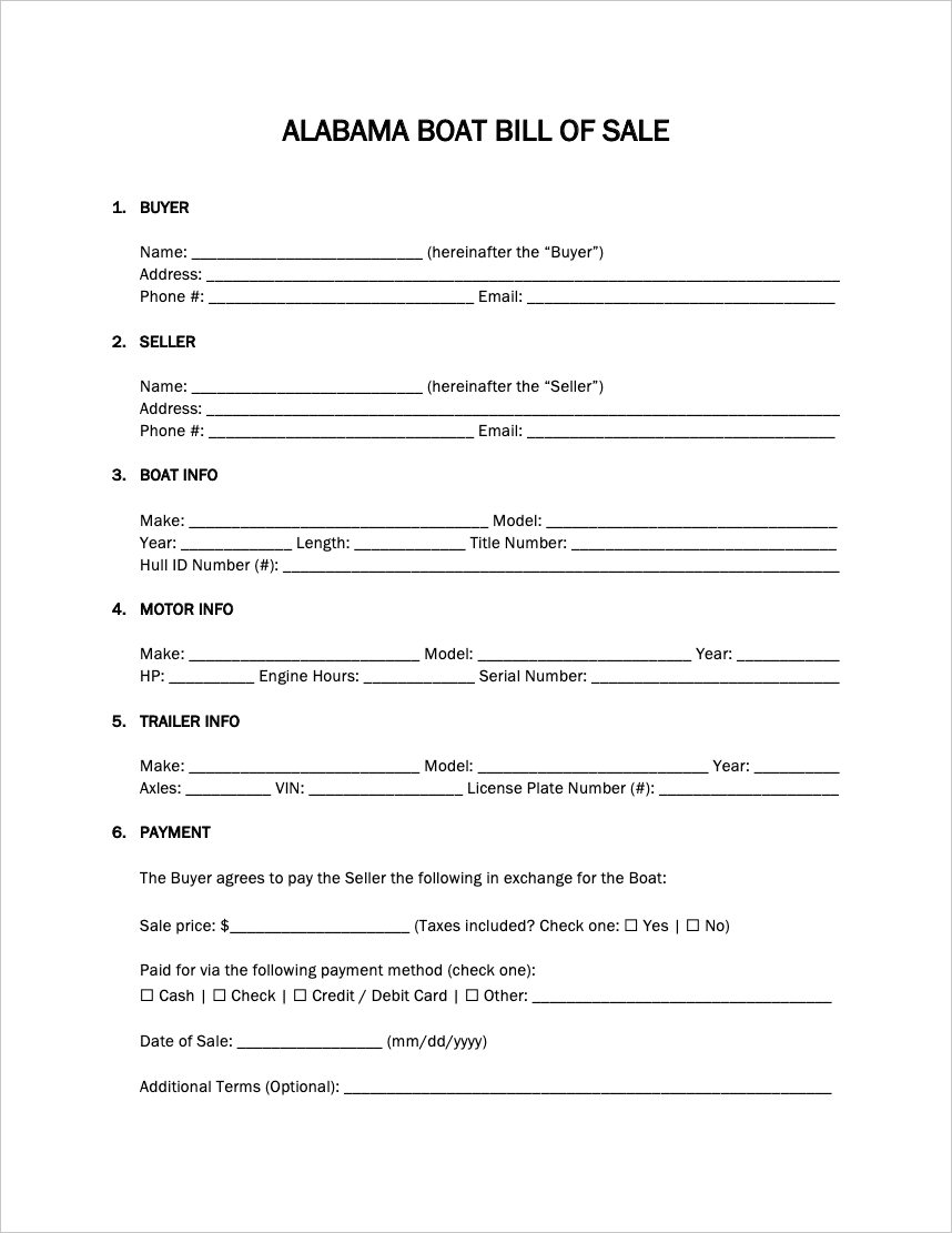 Free Alabama Boat Bill of Sale Form | PDF | WORD | RTF free-alabama-boat-bill-of-sale-form-pdf-word-rtf