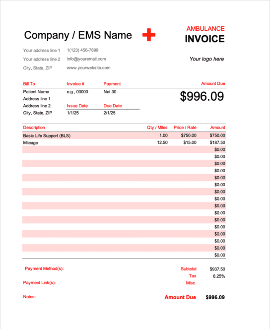 Free Ambulance Invoice Template | PDF | WORD | EXCEL