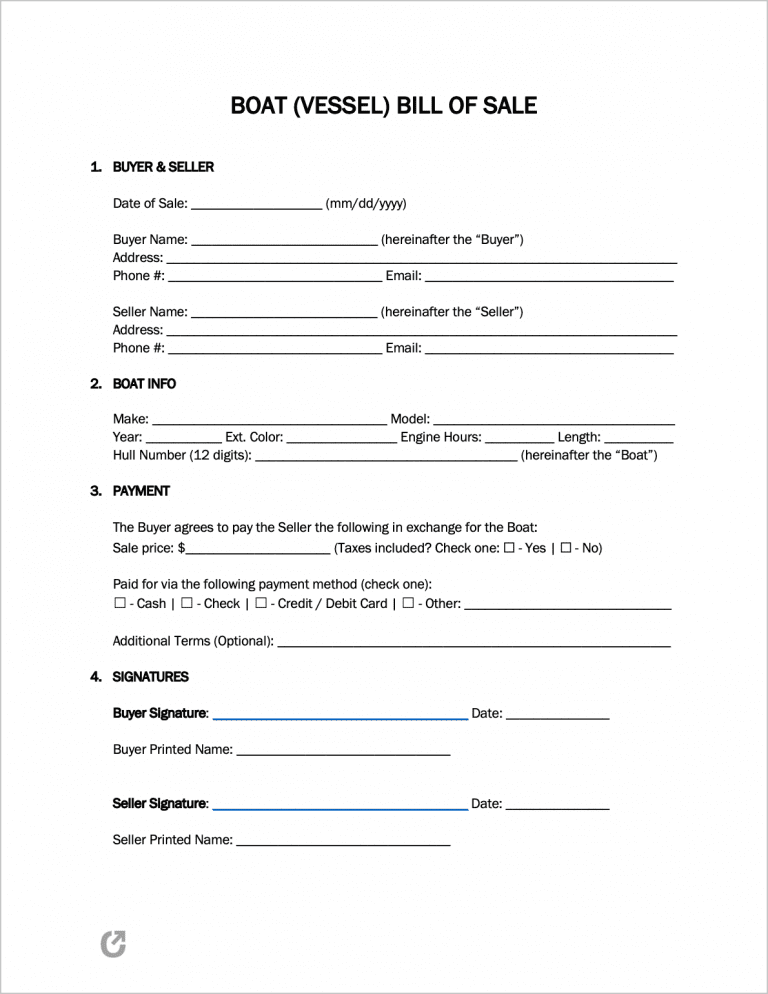 Boat Bill of Sale Form preview