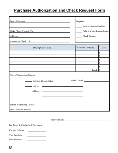 Free Check Request Forms | PDF | WORD | EXCEL