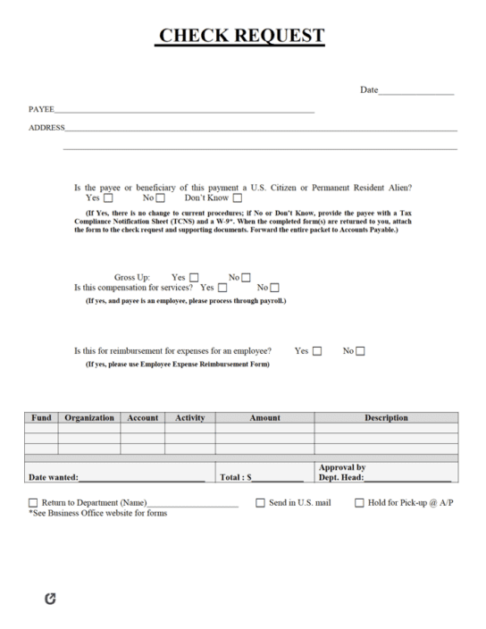 Free Check Request Forms | PDF | WORD | EXCEL