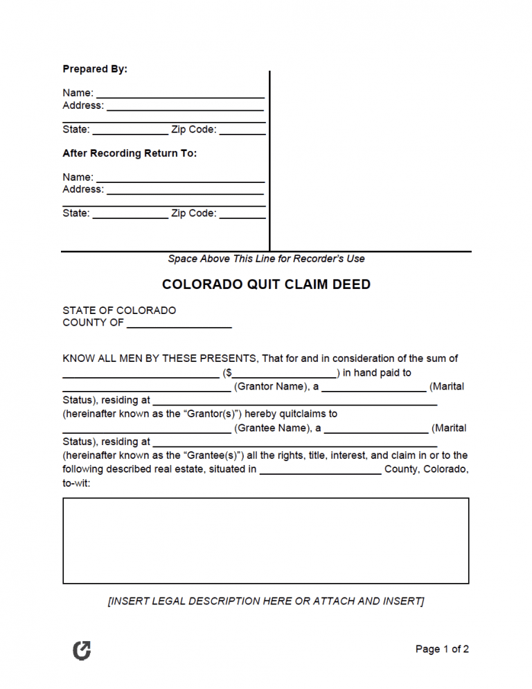 Colorado Quit Claim Deed Form preview