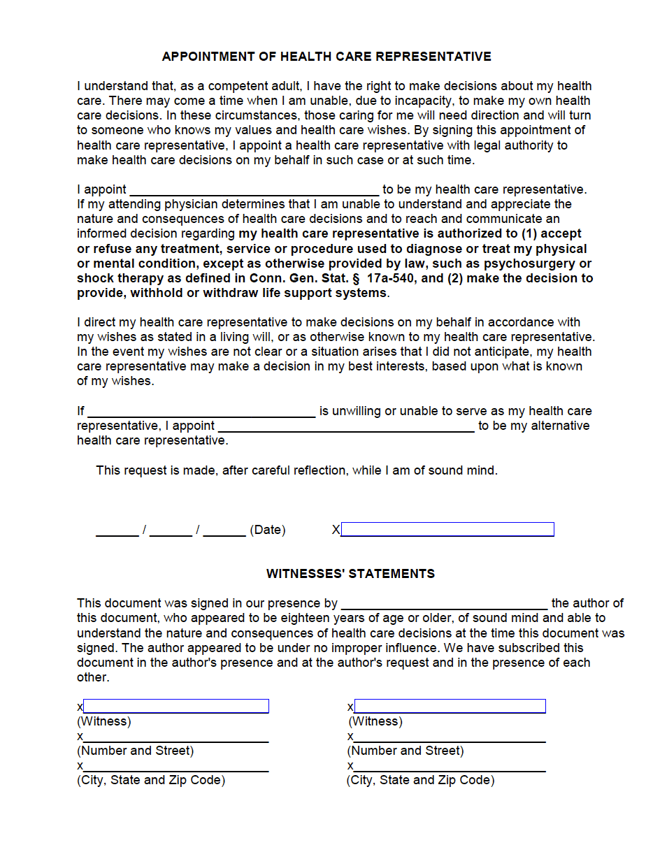 Free Connecticut Medical Power Of Attorney Form PDF
