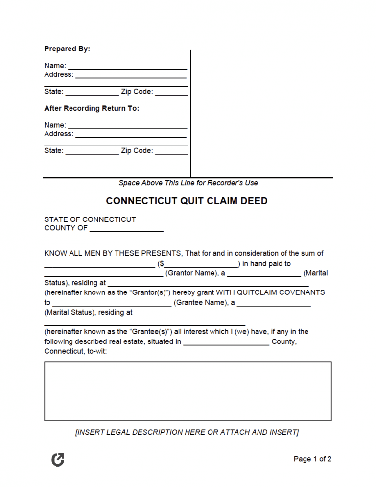 Connecticut Quit Claim Deed Form preview