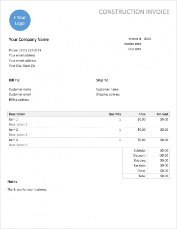 Free Construction Invoice Template | PDF | WORD | EXCEL