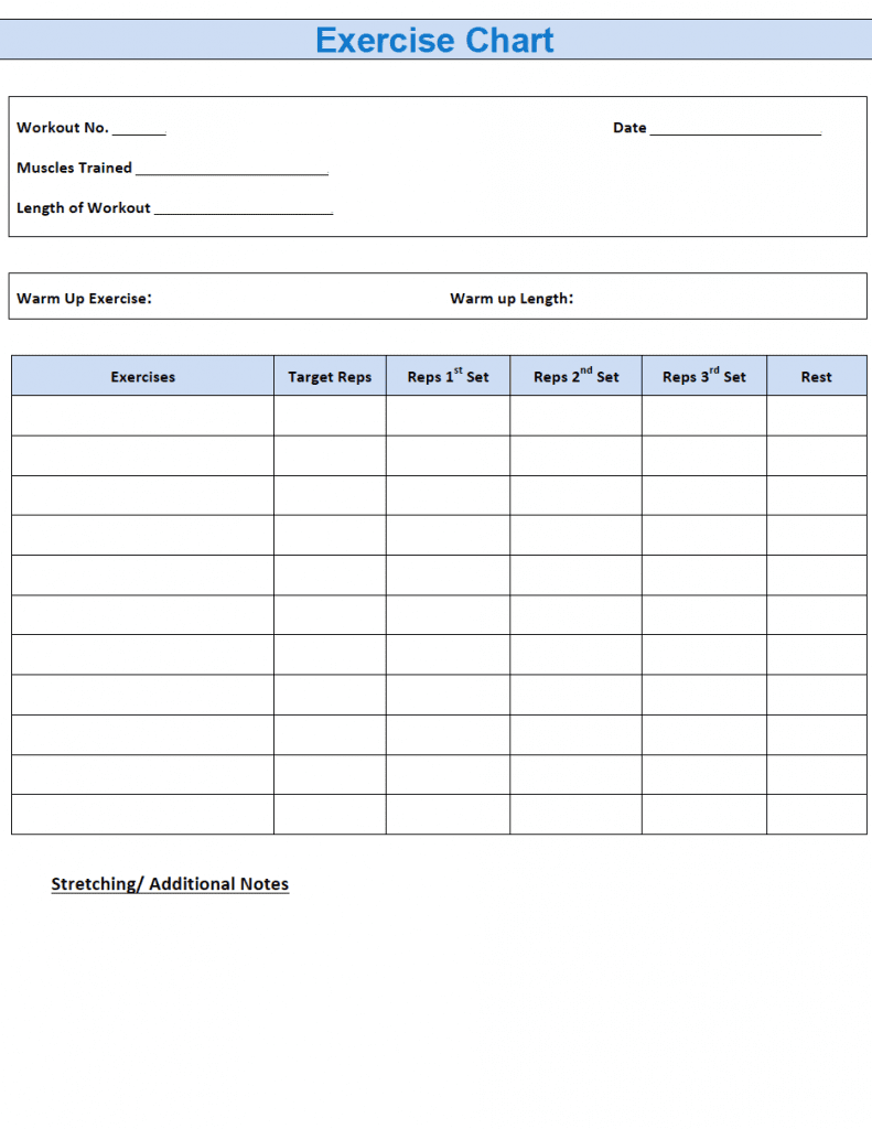 Free Exercise Chart Templates | PDF | WORD | EXCEL