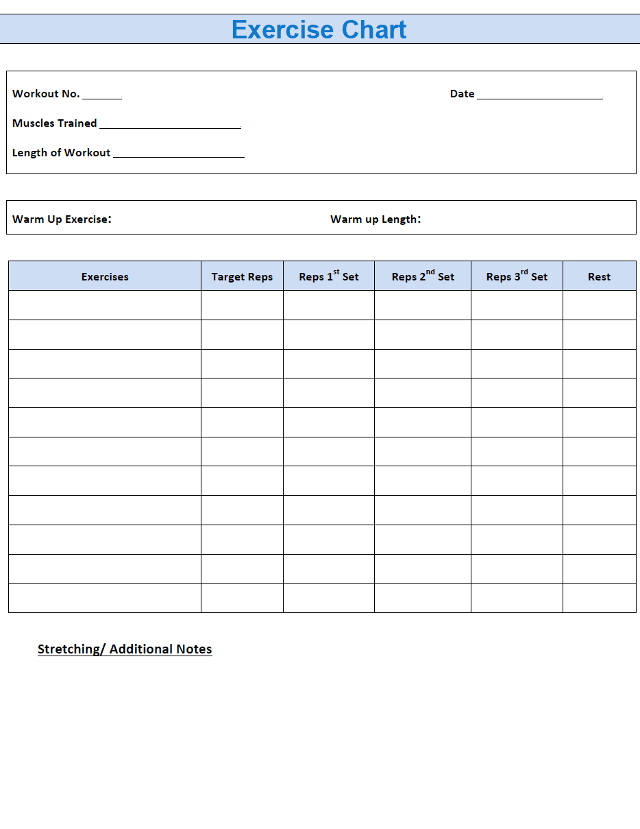 Free Exercise Chart Templates | PDF | WORD | EXCEL