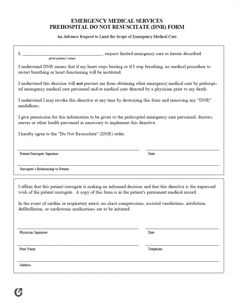 Free Do-Not-Resuscitate Order Forms | PDF | WORD