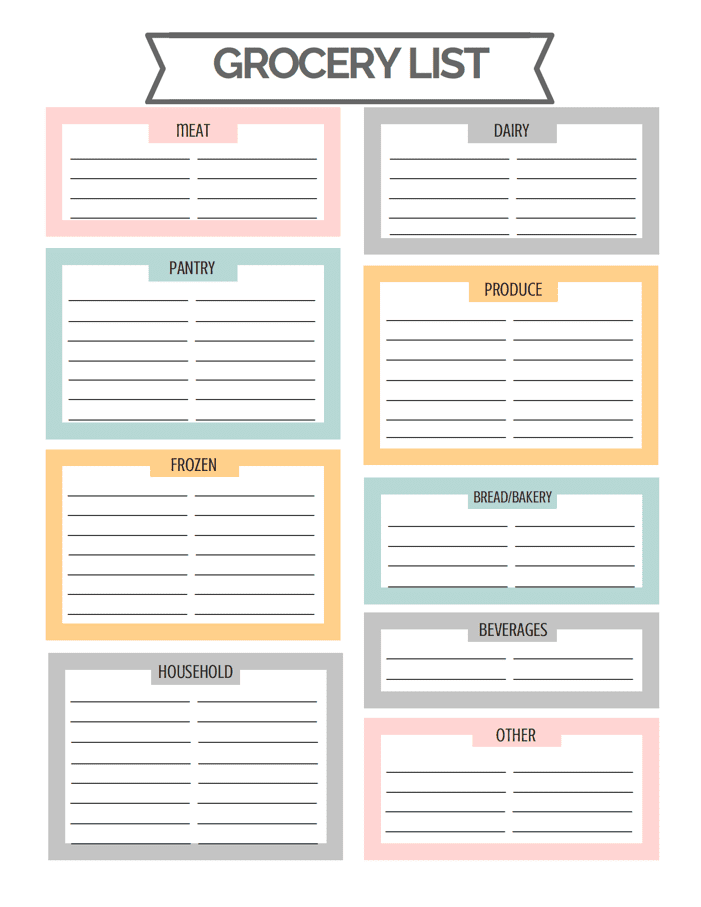 grocery list template by aisle