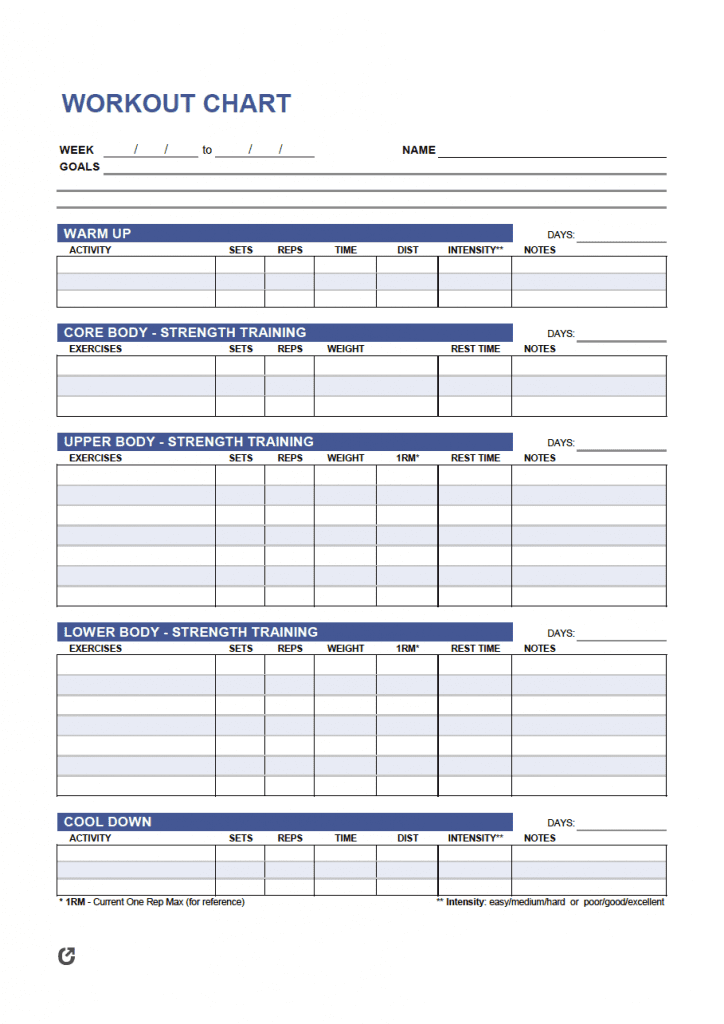 Free Exercise Chart Templates 