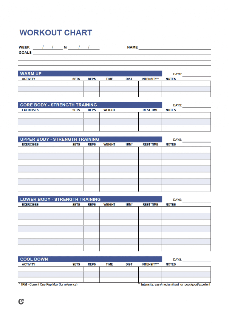 Free Exercise Chart Templates | PDF | WORD | EXCEL