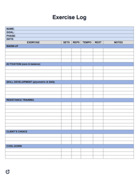 Free Exercise Chart Templates | PDF | WORD | EXCEL