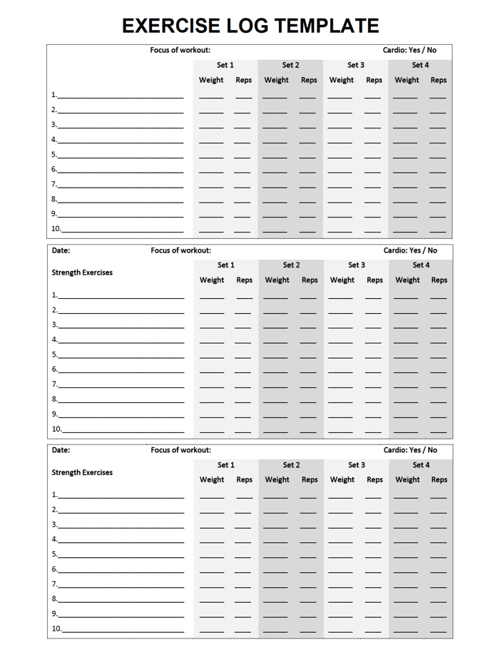 Free Exercise Chart Templates | PDF | WORD | EXCEL