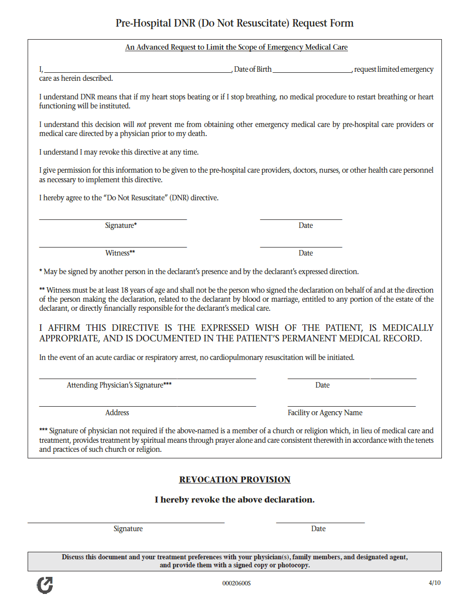 Free Do-Not-Resuscitate Order Forms | PDF | WORD