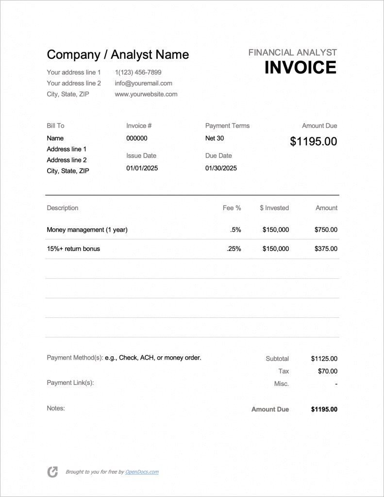 Free Financial Advisor Invoice Template | PDF | WORD | EXCEL