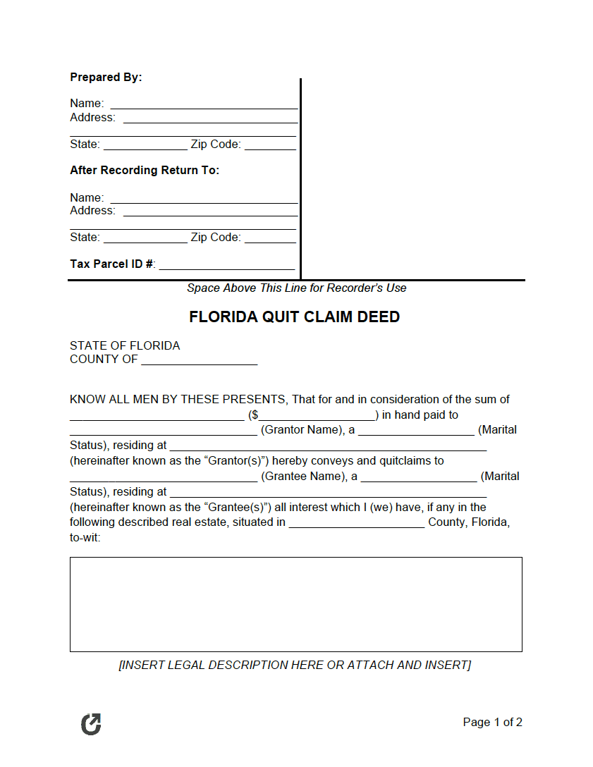 Free Florida Quit Claim Deed Form Pdf Word Rtf 7177