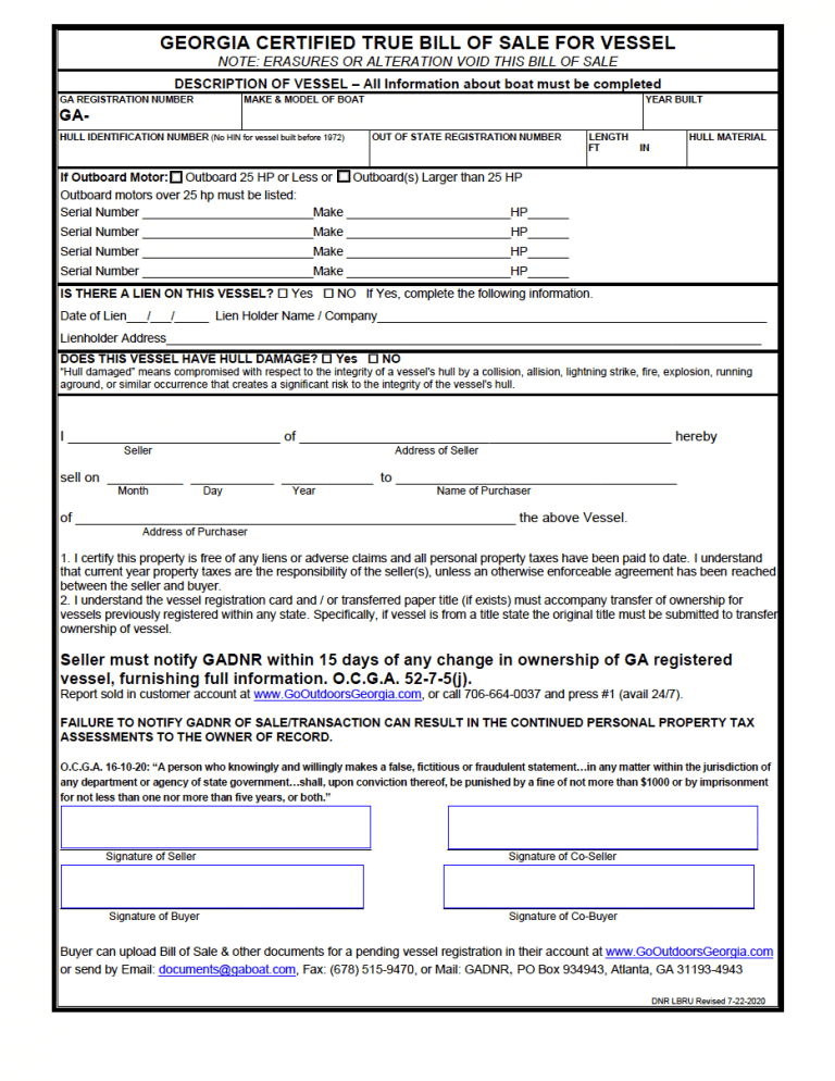 Georgia Boat Bill of Sale Form preview