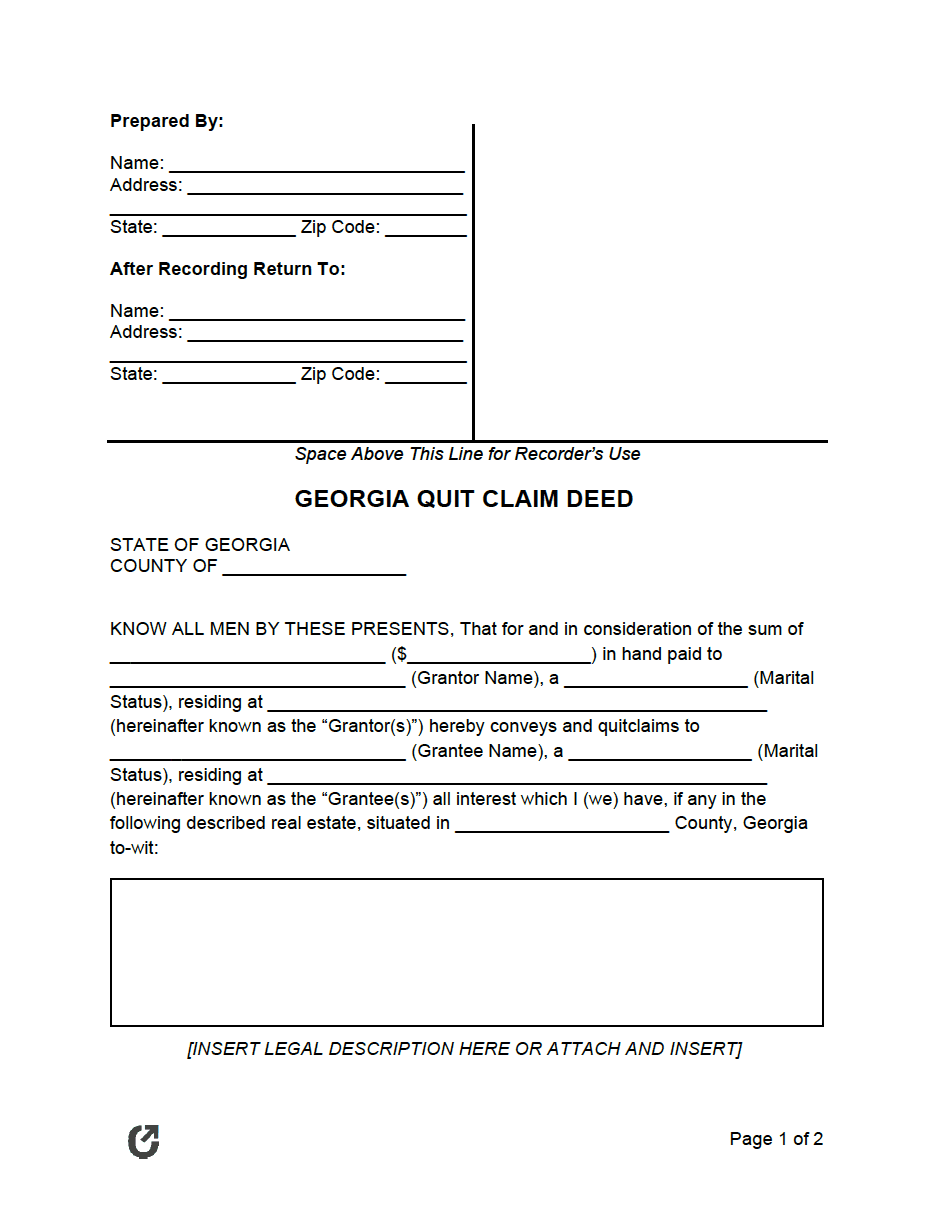 Free Georgia Quit Claim Deed Form Pdf Word Rtf 2943