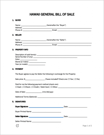 Free Hawaii Bill of Sale Forms (5)