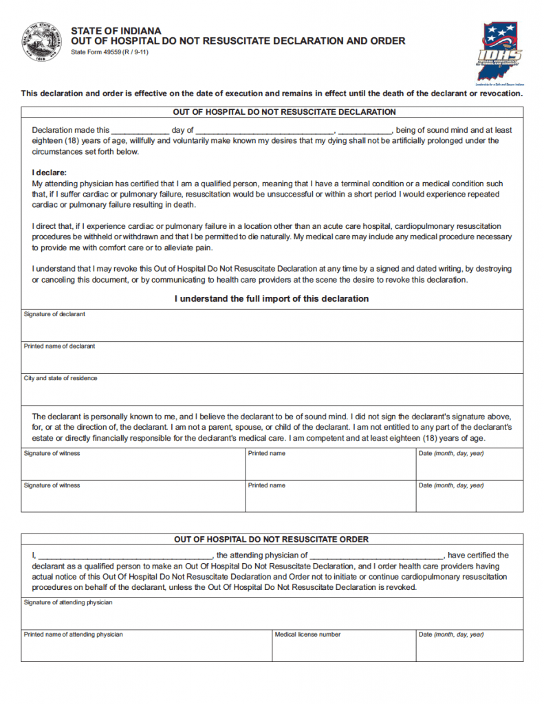 Free Indiana Advance Directive Form | PDF