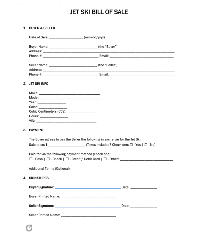 Jet Ski Bill of Sale Form preview