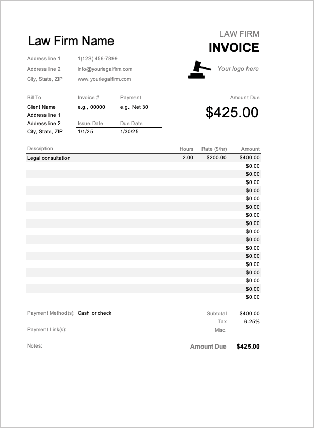 Free Law Firm Invoice Template | PDF | WORD | EXCEL