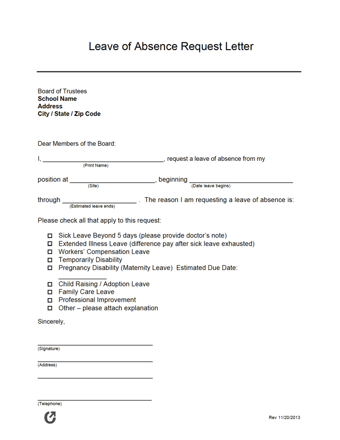 leave application letter for company