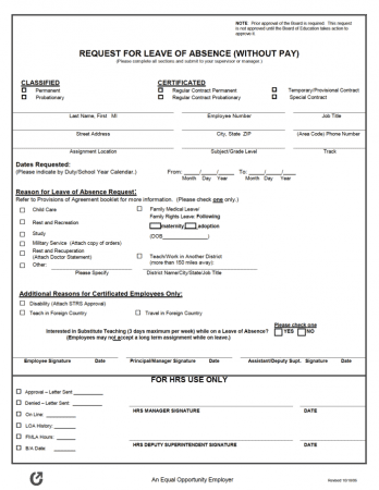 unpaid leave application letter