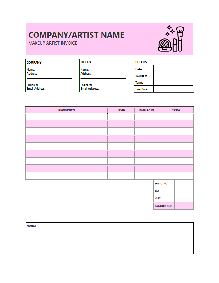 Free Makeup Artist Invoice Template PDF WORD EXCEL