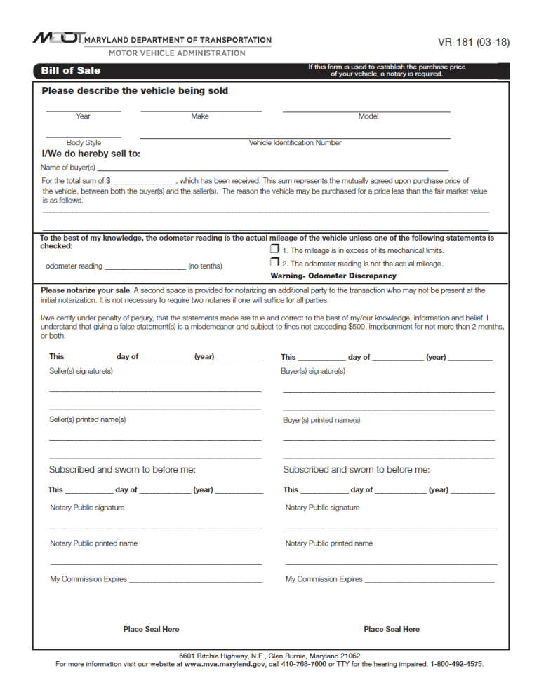 Maryland Bill of Sale Forms (5) preview
