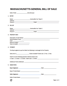 Free Massachusetts General Bill of Sale Form | PDF | WORD | RTF Free Massachusetts General Bill of Sale Form | PDF | WORD | RTF