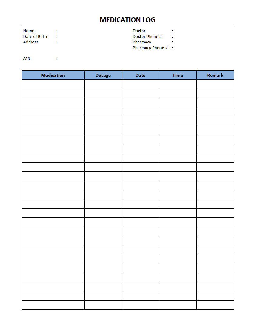 daily medication chart template