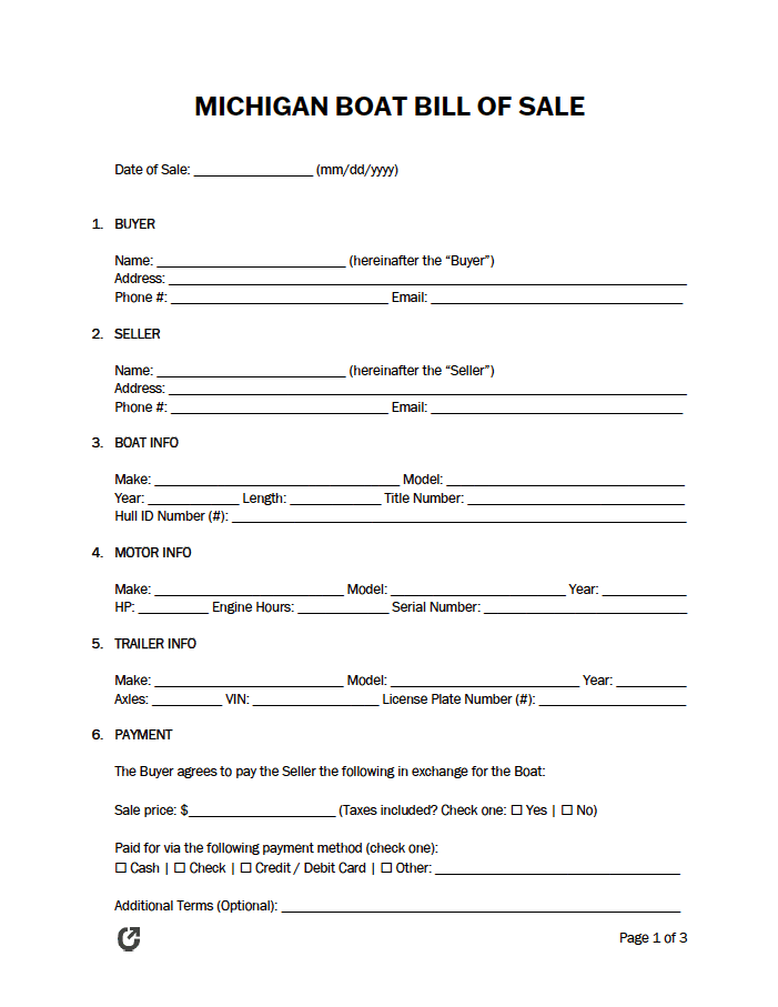 Free Michigan Boat Bill Of Sale Form PDF WORD RTF free-michigan-boat-bill-of-sale-form-pdf-word-rtf