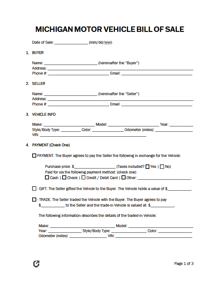 Free Michigan Motor Vehicle Bill of Sale Form | PDF | WORD | RTF free-michigan-motor-vehicle-bill-of-sale-form-pdf-word-rtf