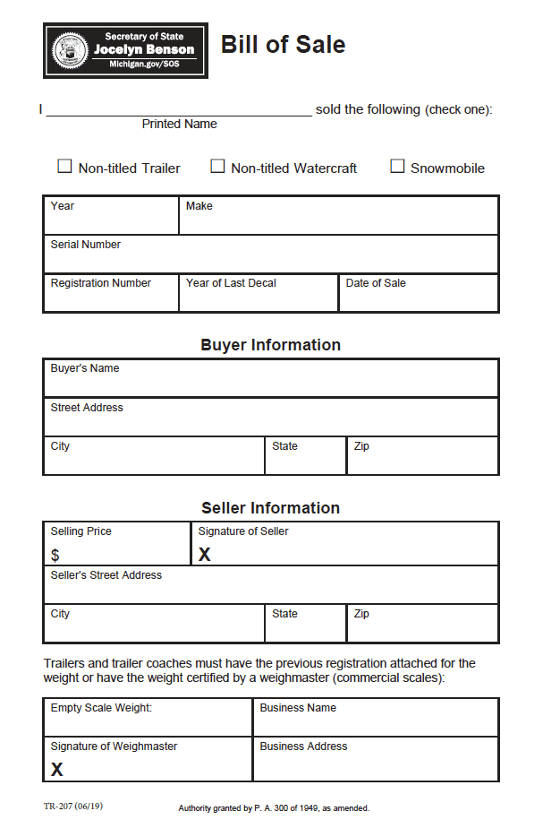 Free Michigan Trailer Bill of Sale Form | PDF free-michigan-trailer-bill-of-sale-form-pdf