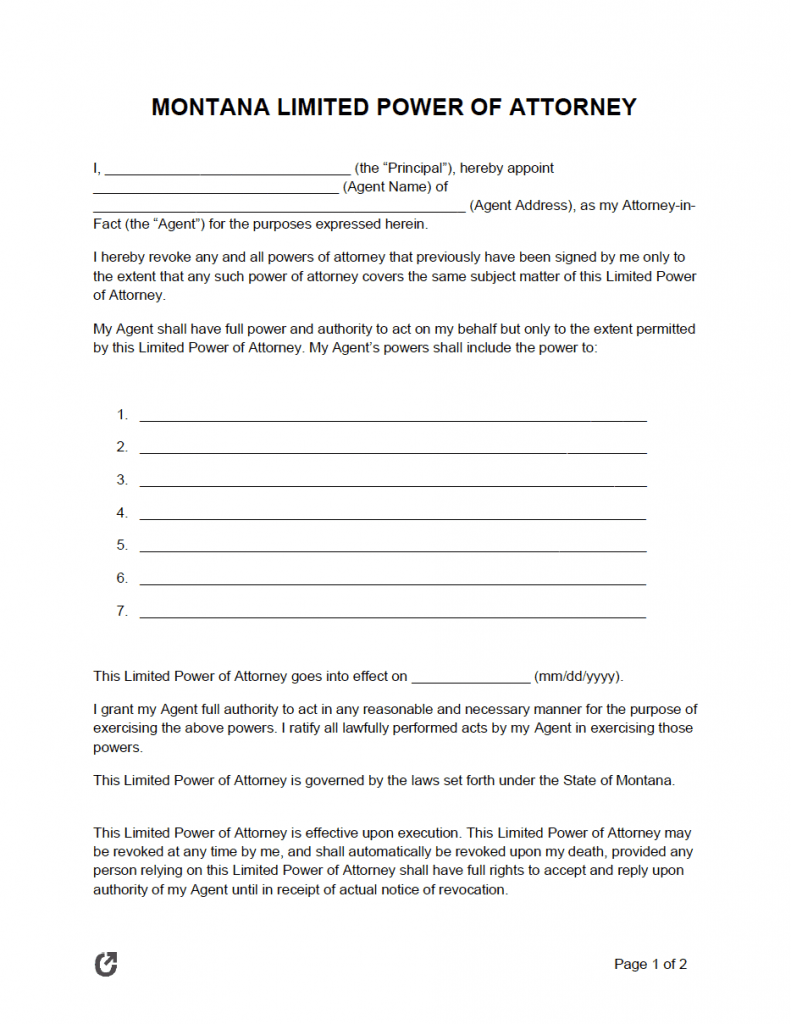 Free Montana Limited Power of Attorney Form | PDF | WORD | RTF