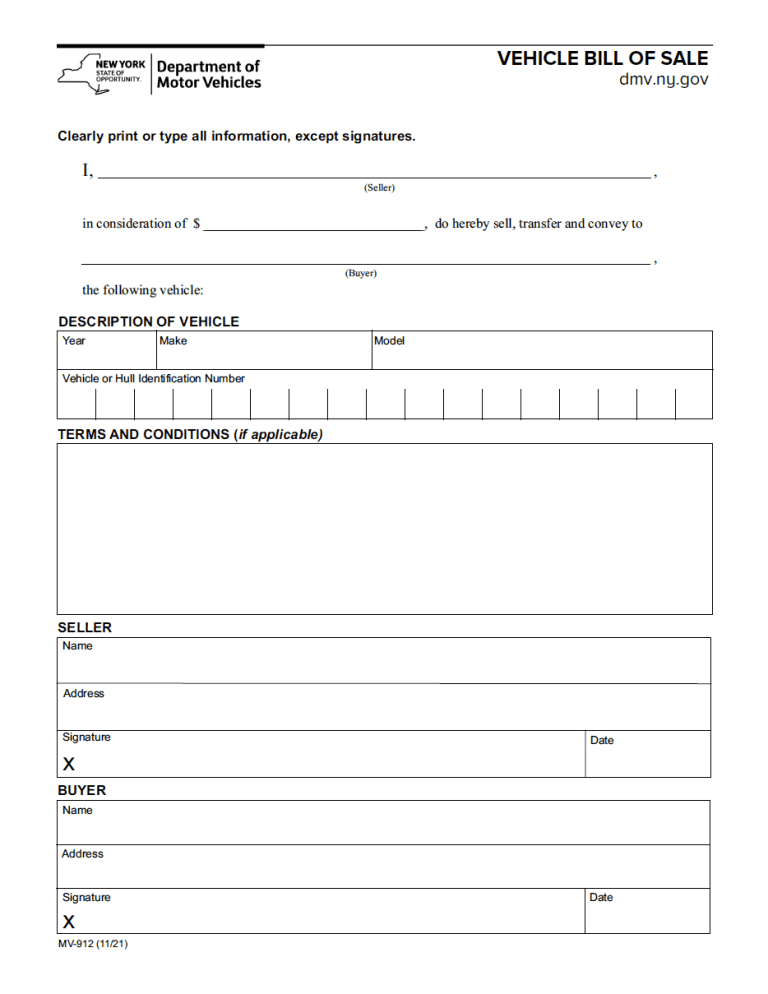 New York Boat Bill of Sale Form preview