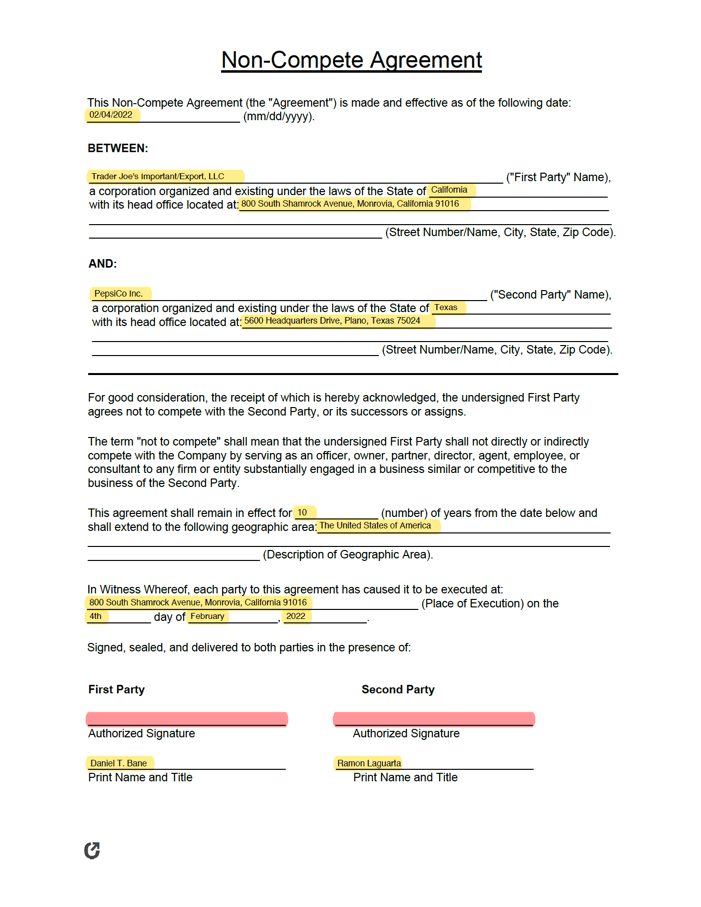 39 Standard Non-Compete Agreement Templates ᐅ TemplateLab