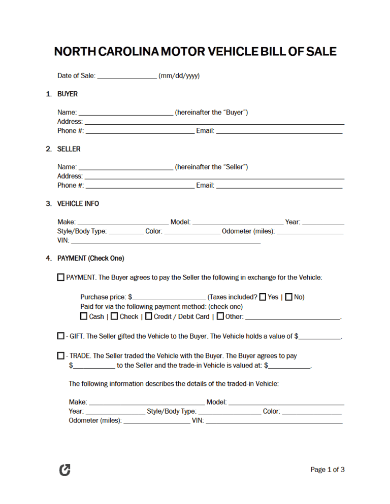 North Carolina Bill of Sale Forms (5) preview